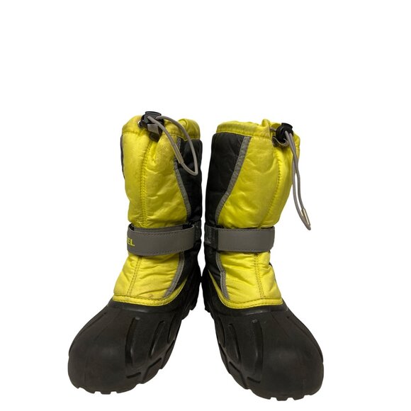 Sorel Flurry Youth Snow Boots Size 5 Yellow Black Waterproof Pull On Kids Winter - Picture 1 of 9